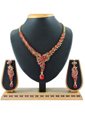 Awesome Gold and Red Stone Work Alloy Gold Rodium Polish Necklace Set