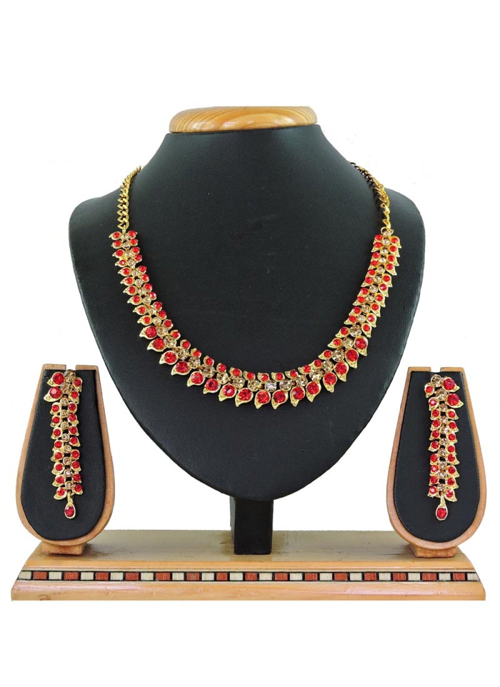 Awesome Gold and Red Stone Work Necklace Set