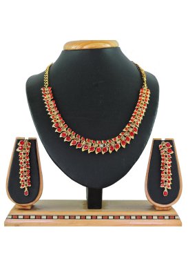 Awesome Gold and Red Stone Work Necklace Set