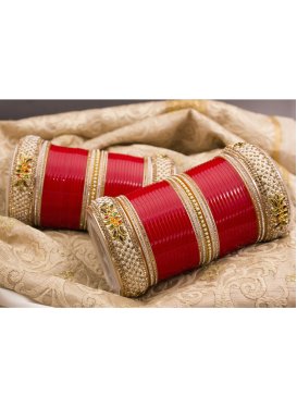 Awesome Gold Rodium Polish Stone Work Alloy Gold and Red Bangles For Bridal