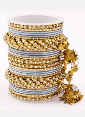 Awesome Gold Rodium Polish Stone Work Gold and Grey Bangles for Party