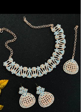 Awesome Gold Rodium Polish Stone Work Necklace Set For Party