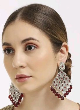 Awesome Maroon and Off White Beads Work Earrings