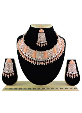 Awesome Peach and White Necklace Set For Festival
