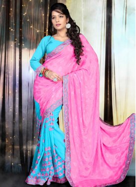 Awesome Resham And Stone Work Half N Half Party Wear Saree