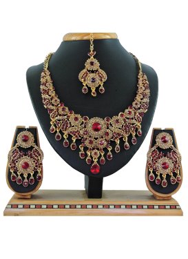 Awesome Stone Work Gold and Maroon Necklace Set for Festival