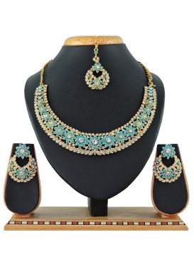 Awesome Stone Work Gold Rodium Polish Alloy Necklace Set For Party