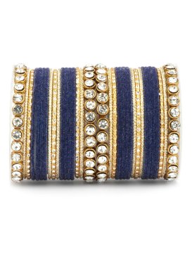 Awesome Stone Work Navy Blue and White Bangles for Festival