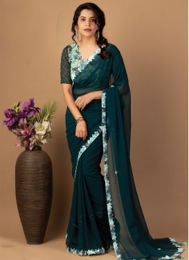 Bamberg Georgette Lace Work Designer Contemporary Style Saree