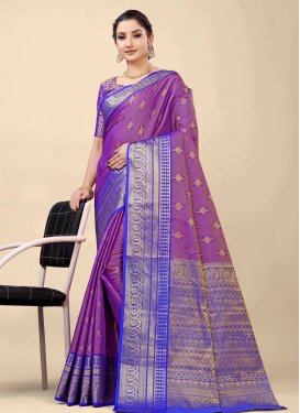 Banarasi Silk Blue and Purple Woven Work Designer Contemporary Style Saree
