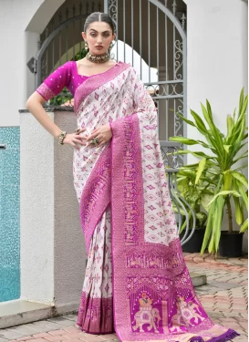 Banarasi Silk Classic Saree in Magenta and Off White with Woven Work for Women