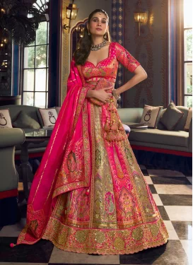 Banarasi Silk Designer Lehenga Choli with Embroidered Work in Mauve Pink and Rose Pink for Bridal