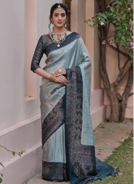 Banarasi Silk Firozi and Teal Designer Contemporary Saree