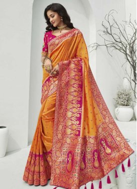 Banarasi Silk Fuchsia and Orange Woven Work Traditional Designer Saree