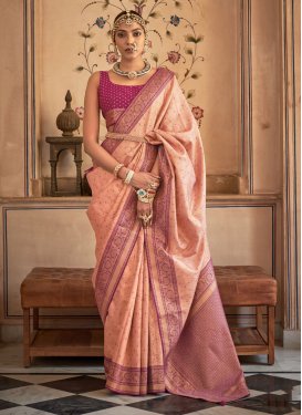 Banarasi Silk Fuchsia and Peach Woven Work Designer Traditional Saree