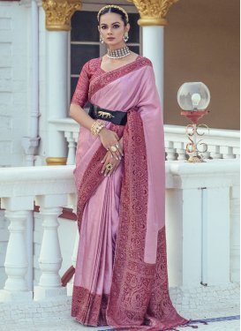Banarasi Silk Fuchsia and Pink Woven Work Designer Contemporary Saree