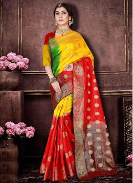 Banarasi Silk Green and Red Trendy Classic Saree For Ceremonial