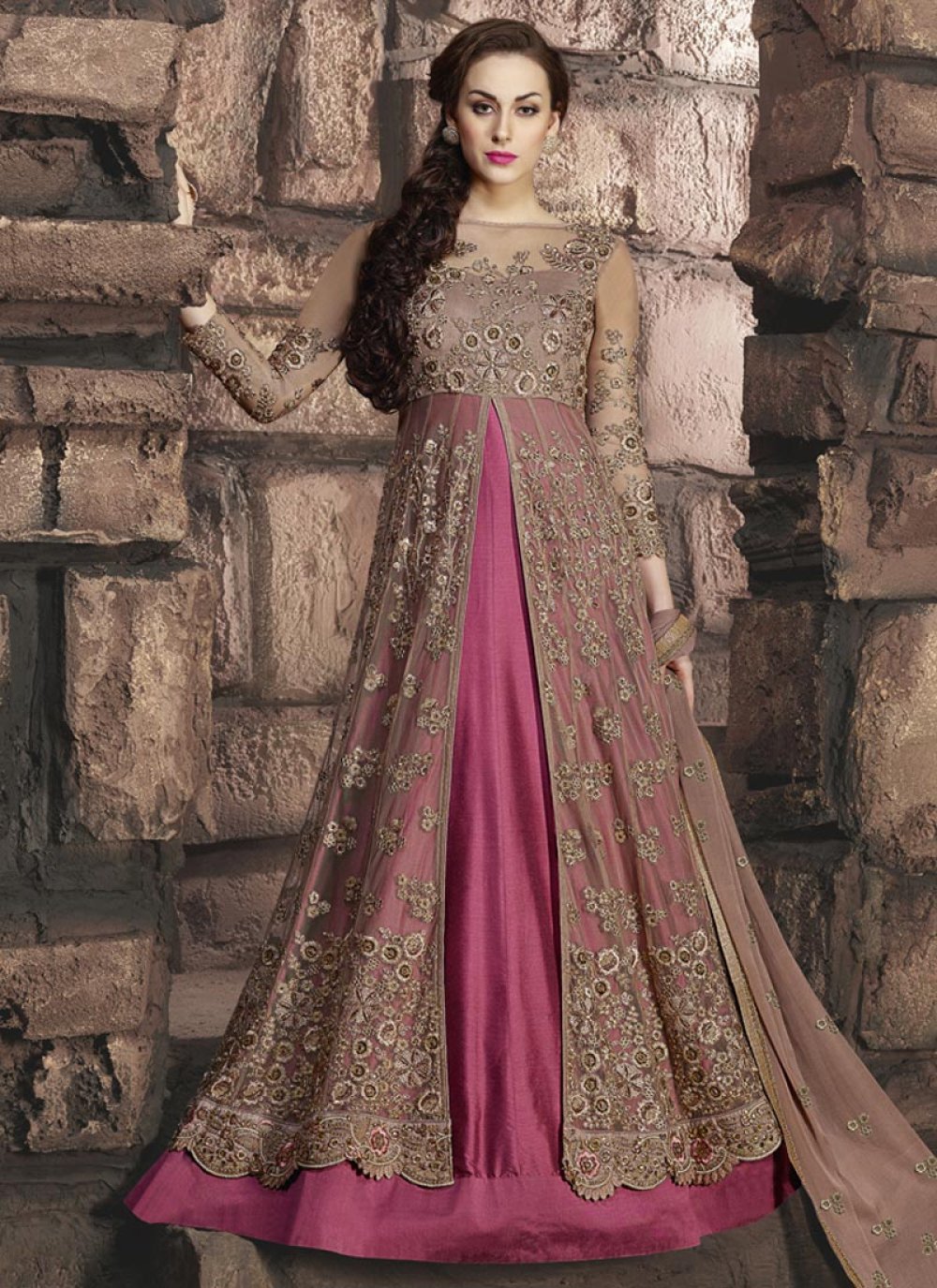 Silk Anarkali Gown with Banarasi Dupatta – Mina Designer Collection