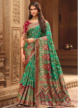 Banarasi Silk Maroon and Sea Green Traditional Designer Saree For Bridal