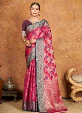 Banarasi Silk Purple and Rose Pink Designer Contemporary Saree