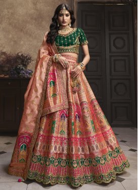 Banarasi Silk Rose Pink and Salmon Trendy Designer Lehenga Choli