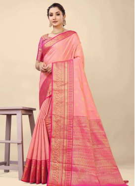 Banarasi Silk Rose Pink and Salmon Woven Work Trendy Classic Saree