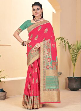 Banarasi Silk Rose Pink and Sea Green Woven Work Designer Contemporary Saree