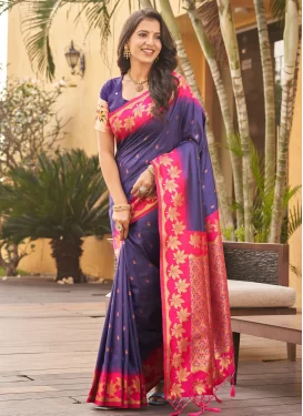 Banarasi Silk Traditional Saree with Woven Work for Ceremonial in Purple and Rose Pink