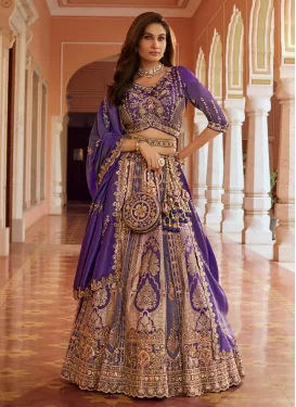 Banarasi Silk Trendy Lehenga Choli with Beads Work for Bridal in Purple