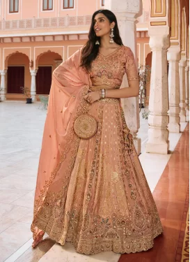 Banarasi Silk Trendy Lehenga Choli with Beads Work for Bridal in Salmon