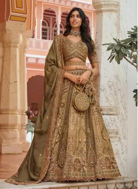 Banarasi Silk Trendy Lehenga Choli with Beads Work in Olive