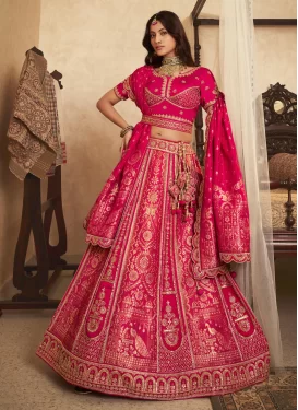 Banarasi Silk Trendy Lehenga Choli with Cutdana Work in Rose Pink