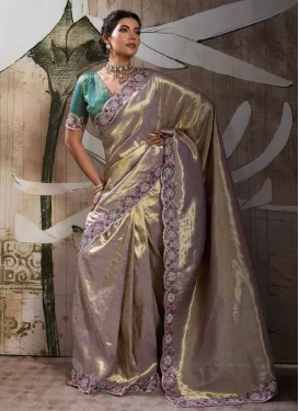 Banarasi Silk Trendy Saree with Embroidered Work for Women in Lavender