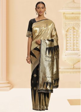 Banarasi Silk Woven Work Beige and Black Contemporary Style Saree