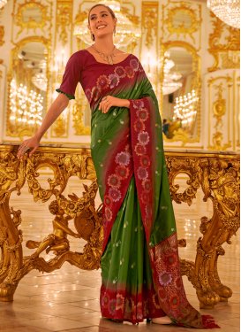Banarasi Silk Woven Work Green and Maroon Traditional Designer Saree