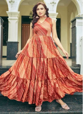 Bandhani Print Work Chinon Designer Gown in Multi Colour for Women