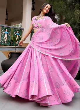 Bandhani Print Work Georgette Readymade Lehenga Choli in Pink for Festival