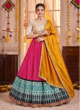 Bandhani Print Work Rayon Trendy Lehenga Choli in Rose Pink for Women