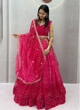 Bandhani Print Work Readymade Lehenga Choli For Festival in Rose Pink