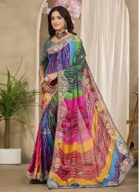 Bandhani Print Work Traditional Saree For Casual in Multi Colour