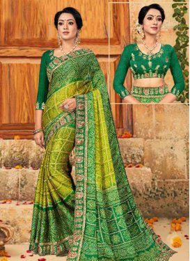 Bandhej Print Work Chiffon Green and Olive Designer Traditional Saree