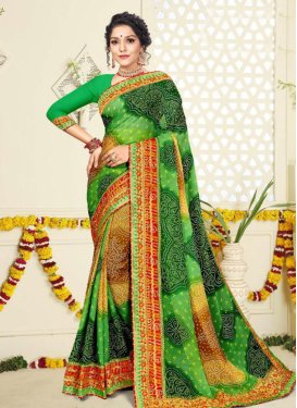 Bandhej Print Work Faux Georgette Designer Contemporary Saree For Casual