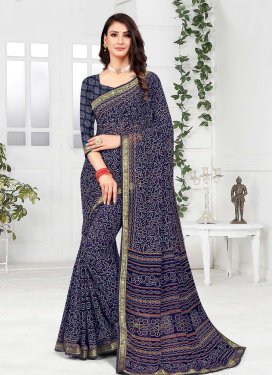 Bandhej Print Work Faux Georgette Designer Contemporary Style Saree