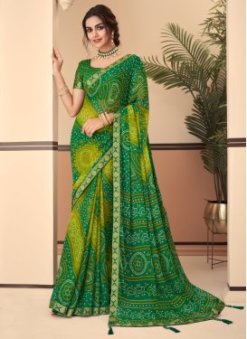 Bandhej Print Work Green and Olive Designer Contemporary Style Saree