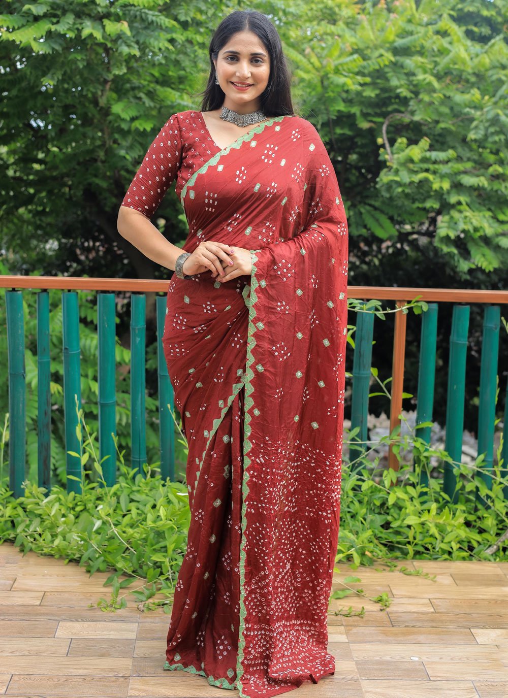 Bandhej Print Work Silk Blend Traditional Designer Saree For Ceremonial