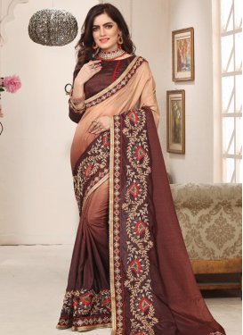 Beads Work Beige and Coffee Brown Traditional Designer Saree