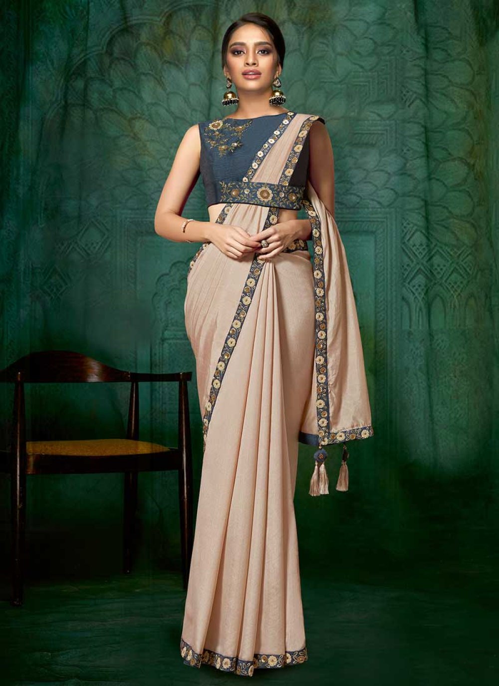 Buy Beads Work Contemporary Style Saree Online