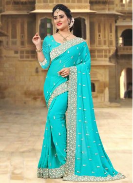 Beads Work Faux Georgette Trendy Classic Saree