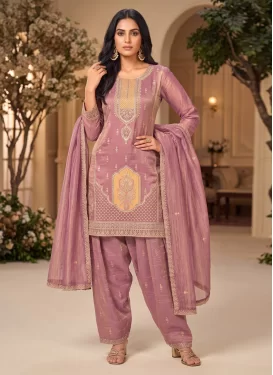 Beads Work Fendi Silk Readymade Salwar Suit in Pink for Women