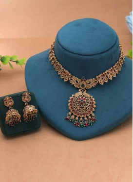 Beads Work Gold Rodium Polish Necklace Set For Festival